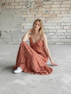 Lush Coral Printed Spaghetti-Strap Maxi Tiered  Ruffle Dress